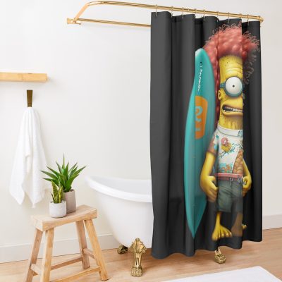 Funny Simpsons World Surfing Shower Curtain Official The Simpsons Merch